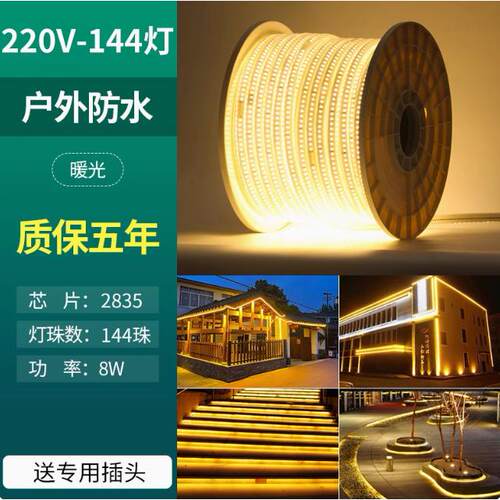 LED灯带220v户外防水地下室隧道工地亮化装饰照明白光灯条24V36V