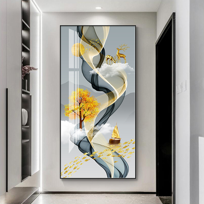 现代玄关装饰画进门入户正对墙走廊过道尽头挂画客厅玄幻壁画竖版