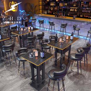 酒吧发光桌高吧椅夜场散台铁艺高脚凳音乐清吧卡座沙发桌椅组合