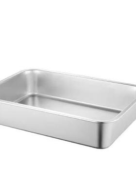 无磁不锈钢方盘加深15cm长方形平底盘蒸饭盘家用盆餐盆带盖方盆