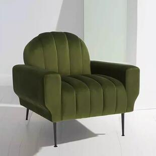 北欧现代客厅单人沙发椅布艺休闲椅轻奢意式橄榄绿天鹅绒老虎椅子