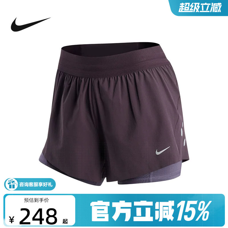 NIKE耐克女子中腰二合一跑步短裤夏DRI-FIT速干运动裤IR7594-651