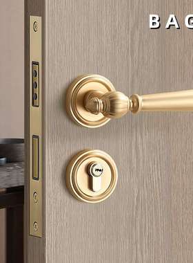 BAGB卧室门锁室内房间木门锁磁吸静音分体门把手法式金拉丝房门锁