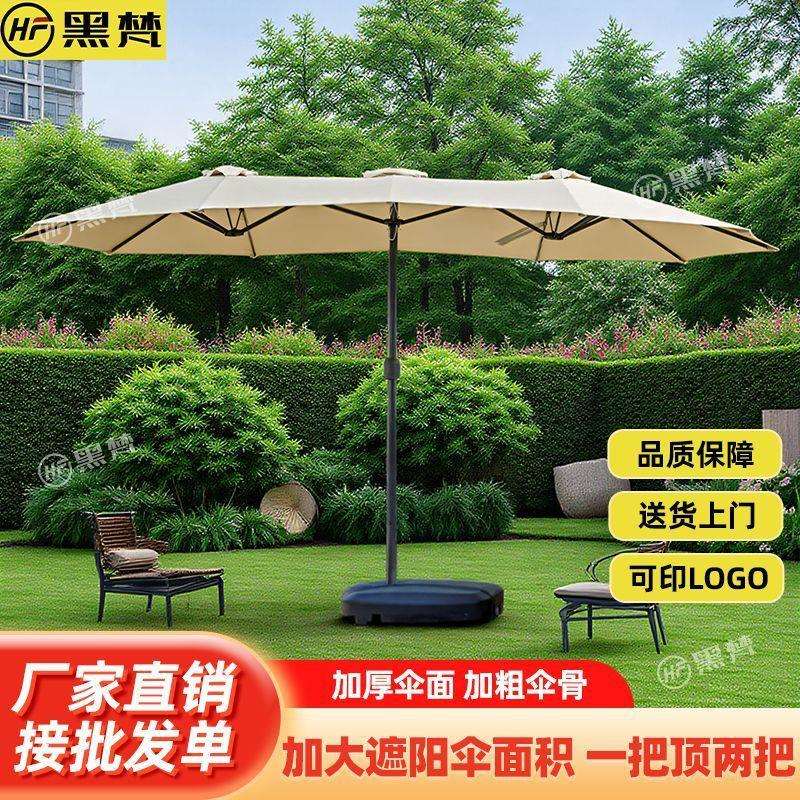 户外遮阳伞庭院三头伞大伞露台花园阳台摆地摊抗风防雨防晒灯伞