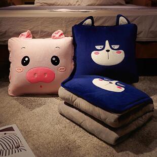 加厚抱枕被子两用毯子二合一折叠沙发靠枕办公室午睡小枕头汽马小