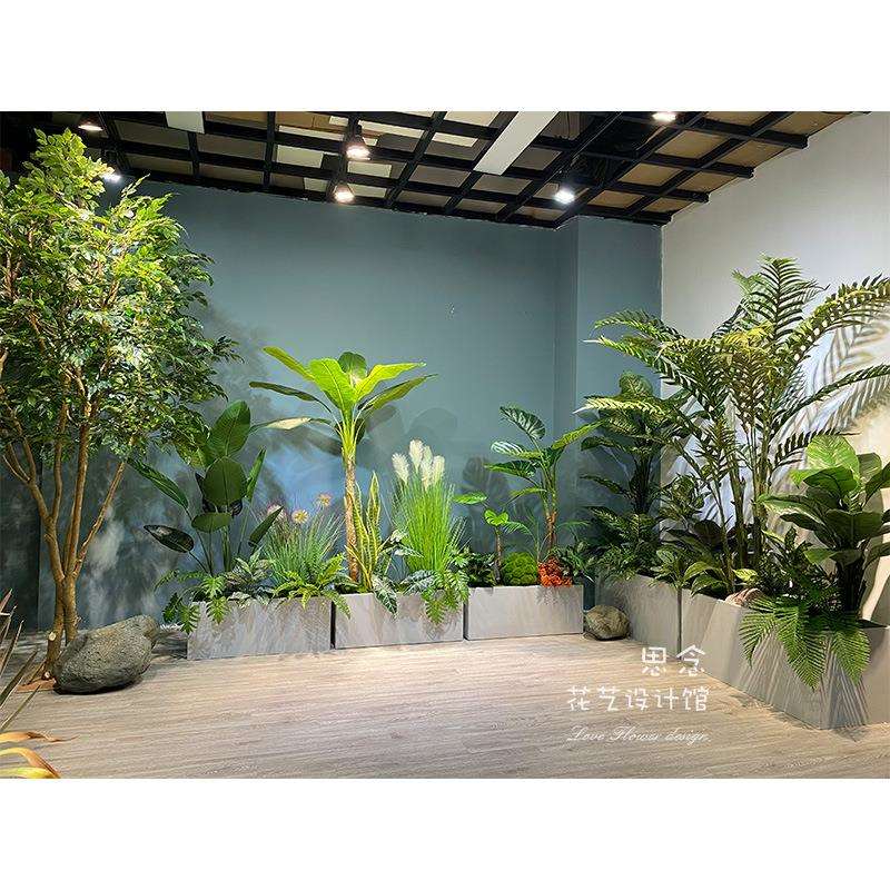 户外大绿植仿真植物简欧花箱花钵植物餐厅外部公园设计水泥花盆
