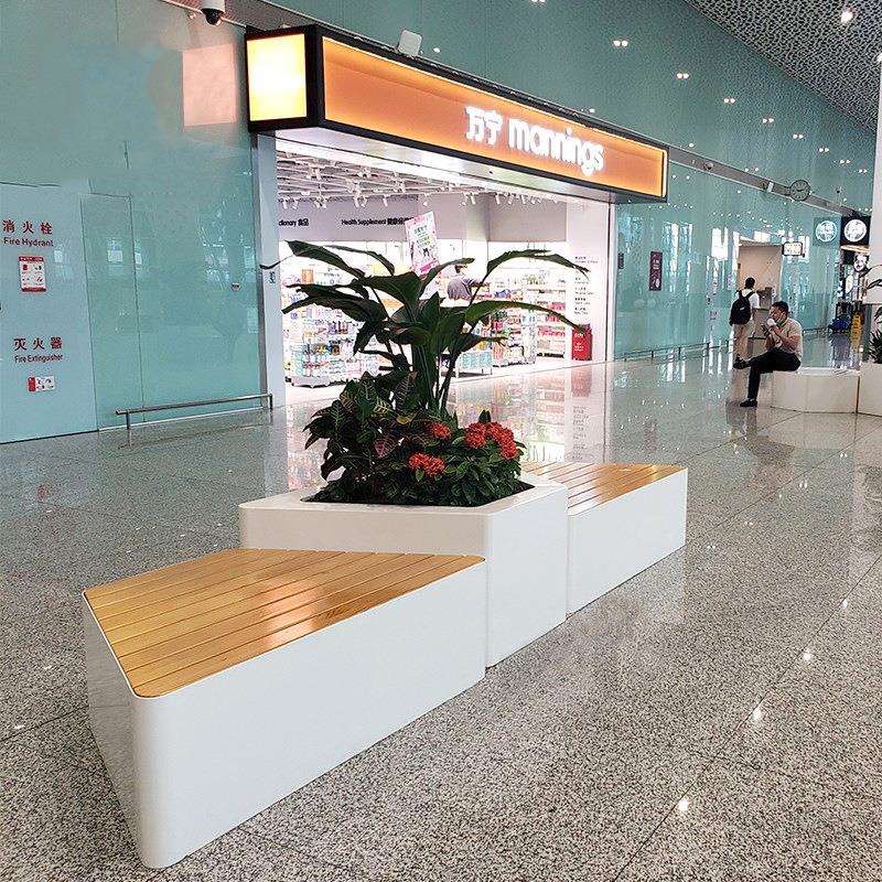 玻璃钢坐凳花盆组合商场公园休息座椅防腐木创意等候椅子户外树池