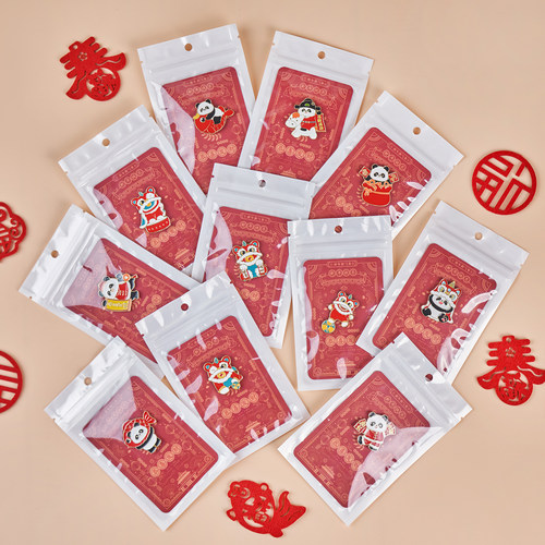 熊猫胸针卡纸装恭喜发财别针中国风徽章马到成功国潮舞狮卡通可爱