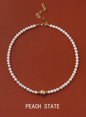 PEACH STATE天然淡水珍珠项链女金珠子挂坠锁骨链高级感轻奢颈链