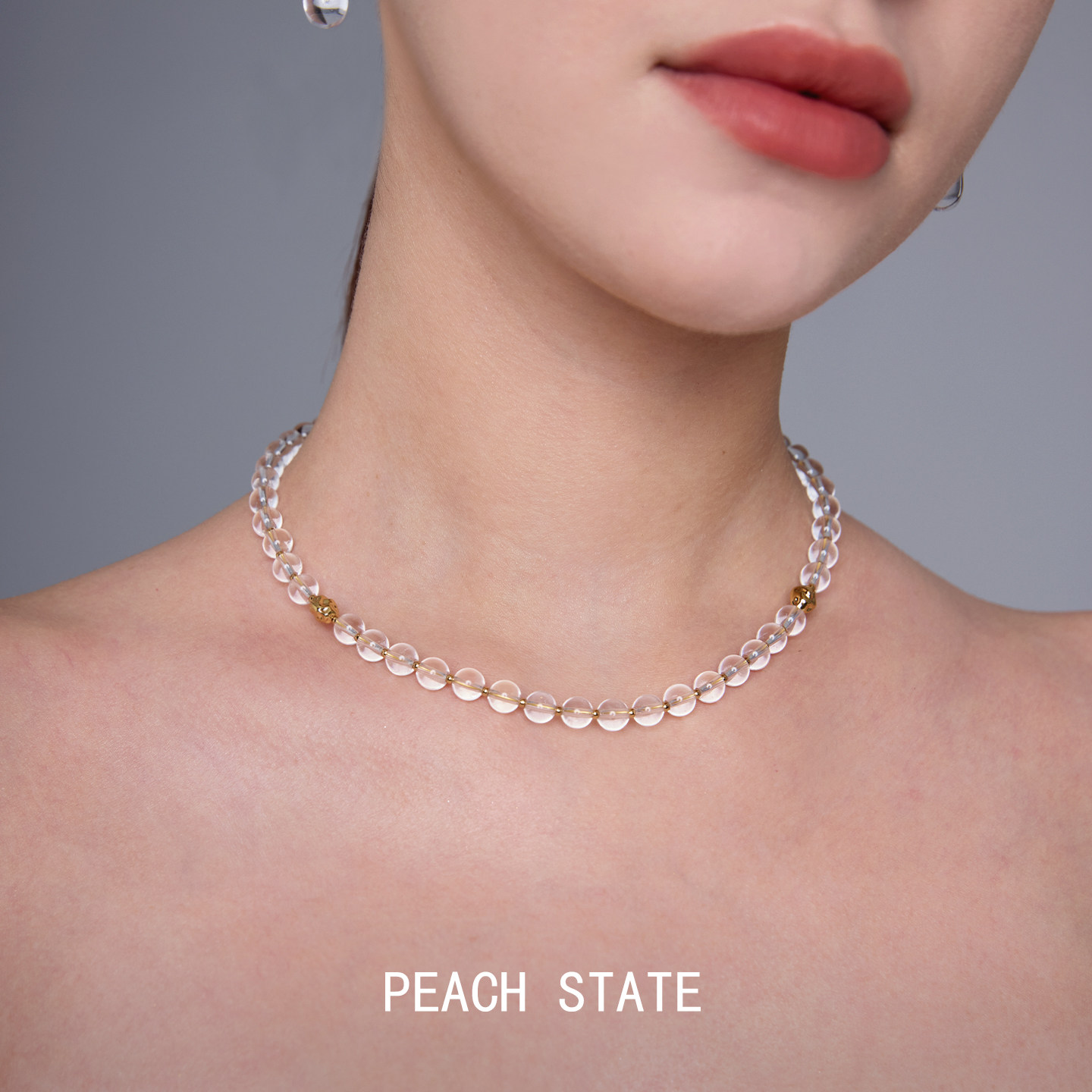 PEACHSTATE天然白水晶锁骨链