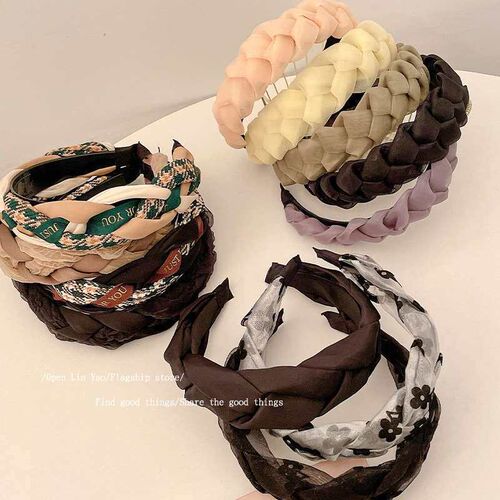 Temperament Headband Womens Wide-brimmed Pleated High Crani