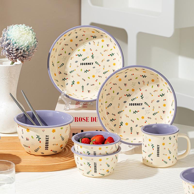 Purple ceramic tableware, breakfast cups, salad plates bowls - 实物图