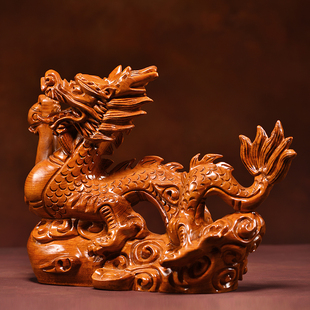 花梨实木雕刻龙摆件生肖龙青龙家居客厅办公室店铺开业红木工艺品