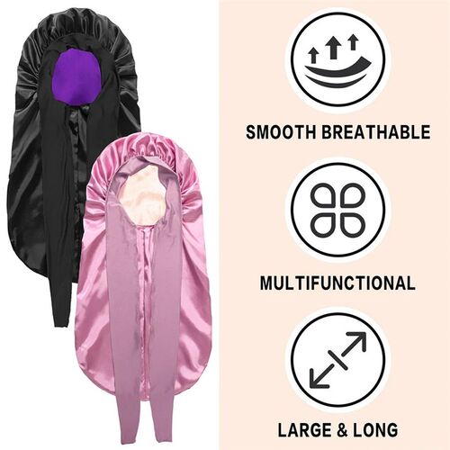 Extra Large Hair Long Silk Bonnet Cap With Elastic Satin Hai