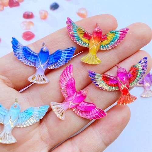 10Pcs Cute Mini There Is A Hole Lin The Bird Acrylic Flat Ba