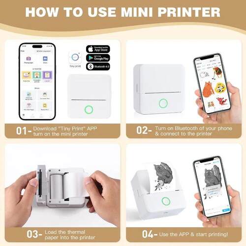 Thermal Mini Printer, Portable Inkless Sticker Maker,Bluetoo