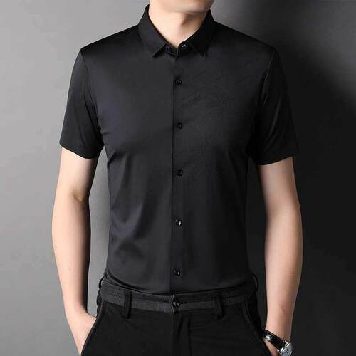 Middle-aged ice silk seamless short-sleeved mens shirt summ