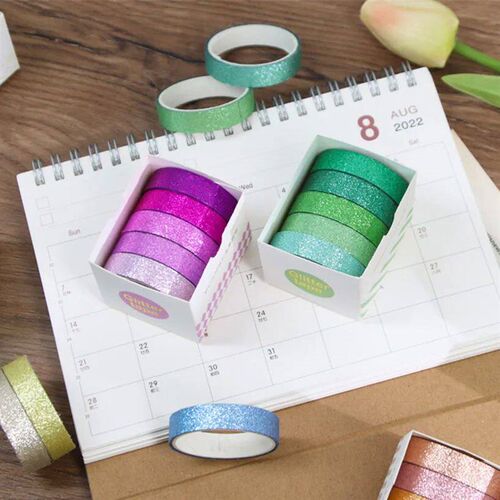 5Rolls Glitter Washi Tape Set Scrapbooking Decorative Adhesi