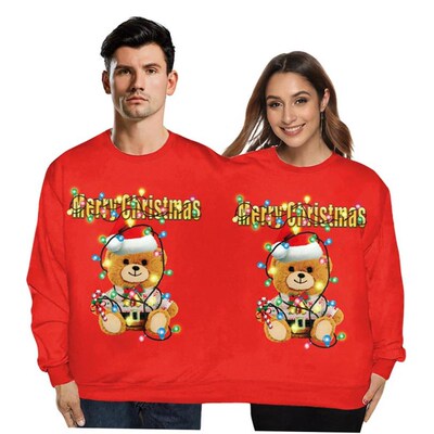 A couple s one-piece round collar guard Christmas sweater