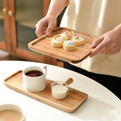 Coffee Bread Tray Rectangular Wood Platter Breakfast Serving