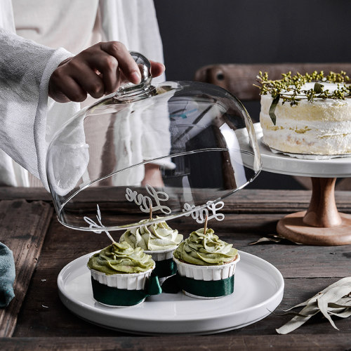 Cake dessert stand display rack snack tray with glass cover