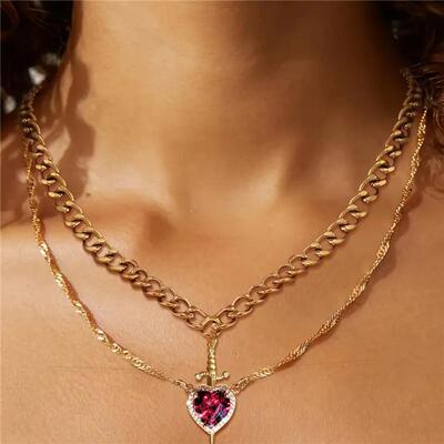 Couple Pendant Set Love Dagger Diamond Clavicle Chain Valent