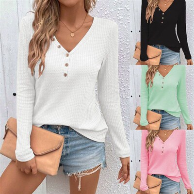 2025 Womens Independent Station Shein V-neck Button Long-sl