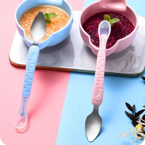 Baby Double Head Silicone Stainless Steel Children Utensil T