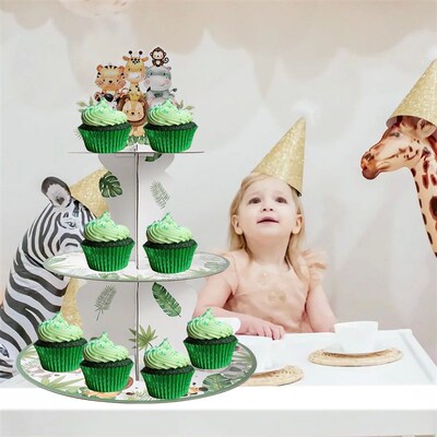 Jungle Animals Safari Cupcake Stand Baby Shower Birthday Par