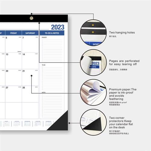 2024 English wall calendar monthly weekly planner agenda