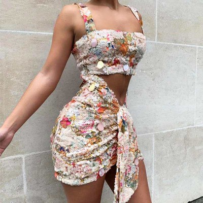 Summer new womens sequins sexy two-piece suit