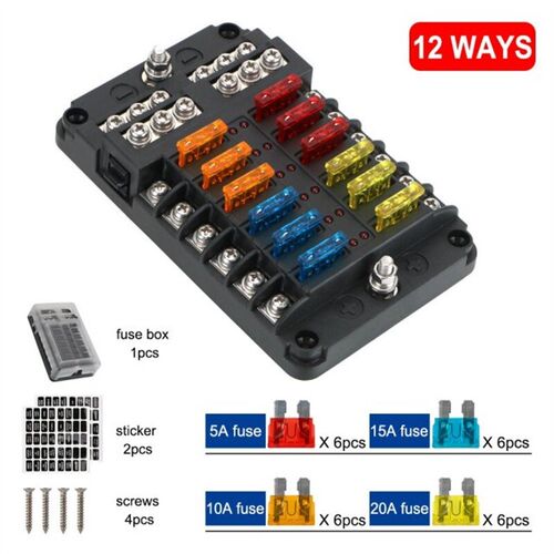 6/12 Way Fuse Box Holder Automotive Fuse Box Dustproof Cover