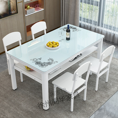 层长方形桌子小户型钢化玻璃餐桌椅人人家用吃饭桌小桌子