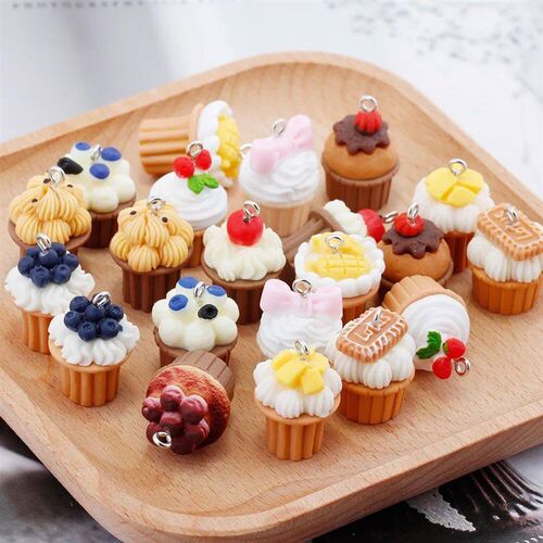 8pc 3D Fruits Cup Cake Food Resin Charms Cute Kawaii Pendant