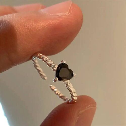 Simple Design Heart Zircon Open Rings For Women Adjustable L