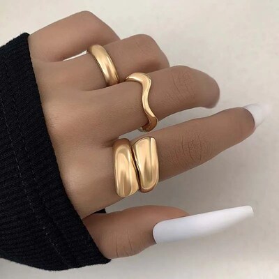 5Pcs/Set Fashion Gold Color Chain Pattern Ring Sets for Wome