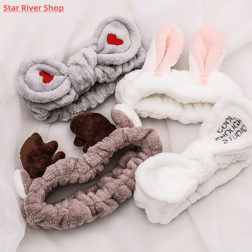 Wash Face Hair Holder Hairbands Soft Warm Coral Fleece Bow A