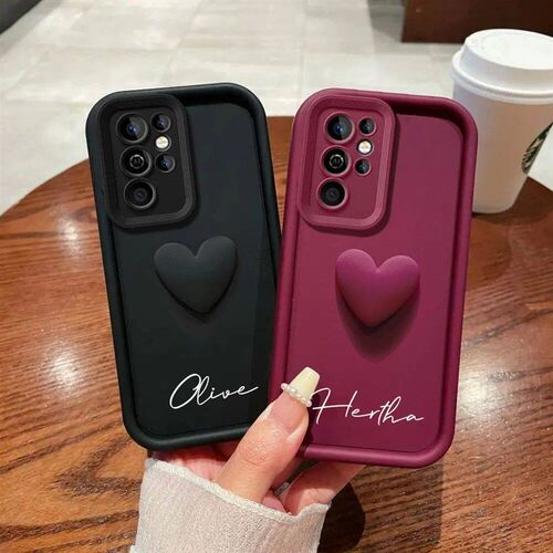 Customized Name 3D Love Heart Case For  Galaxy S25 S24 S23 S