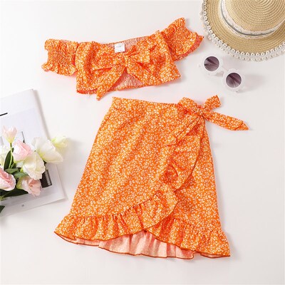 4-9Y Summer Cute Children Girls Clothes Sets Floral Off Shou
