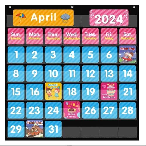 Large 44 Pokets Calendar Poket Chart for Classroom Monthly C