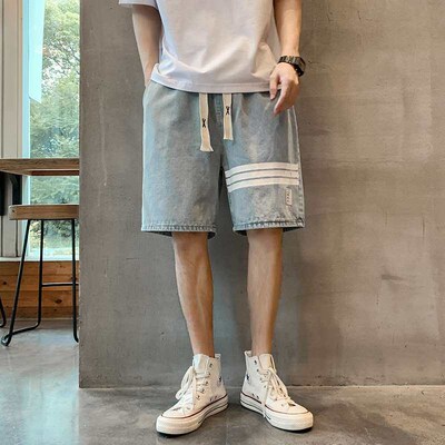Five-point Denim Shorts Mens Loose Straight Teen Summer Thi