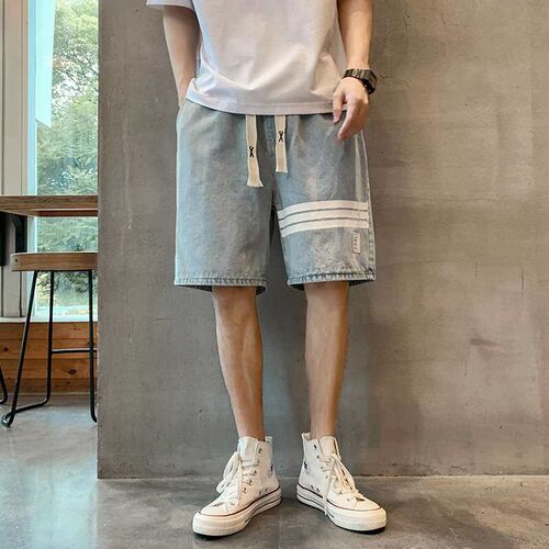 Five-point Denim Shorts Mens Loose Straight Teen Summer Thi