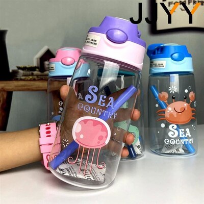 JJYY 1PC Kids Water Sippy Cup Kids Water Bottle with Straw a