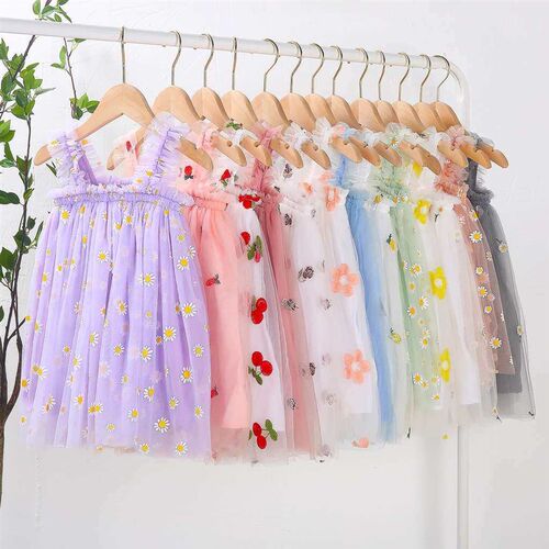 INS Childrens Dress Summer New Sling Girl Dress Embroidered