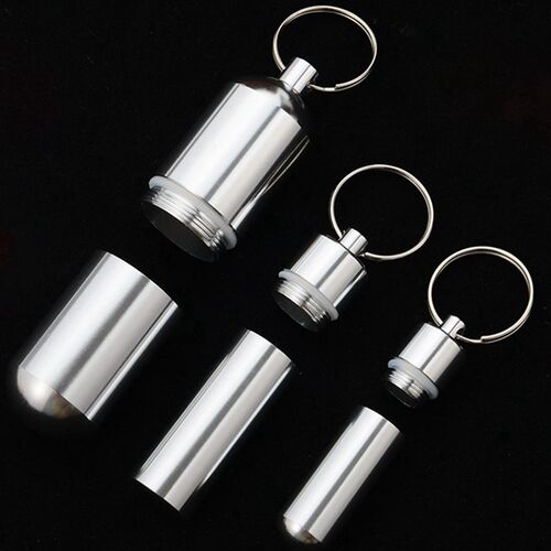 New Key Chain Medicine Pill Bottle Box Aluminum Storage Case