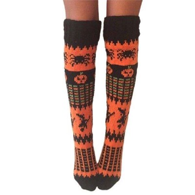 Womens Halloween Party Thigh High Socks Cute Pumpkin Witch