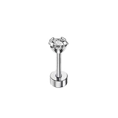 Stainless Steel FourClaw Zircon Stud Threaded Twist Round Ca