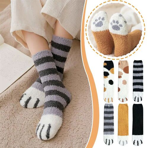 Women Winter Warm Fluffy Socks Cute Animal Claw Cat Paw Foot