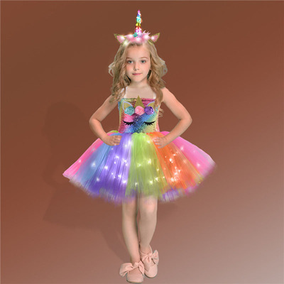 Girls Shiny Unicorn Tutu Dress Glowing Kids Unicorn Dresses