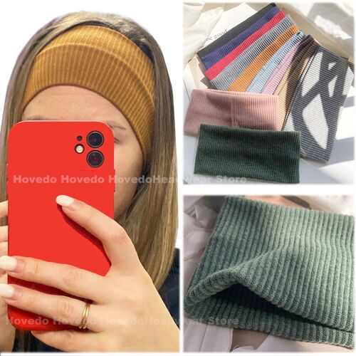 Women Knitted Headband Solid Color Cotton Wide Turban Twiste